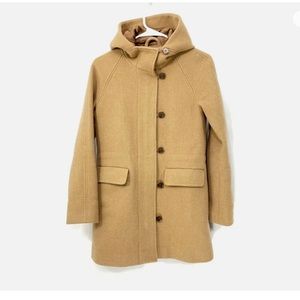 J Crew Size 4 Wool Blend Hooded
Peacoat Jacket Coat Camel Brown Full
Zip